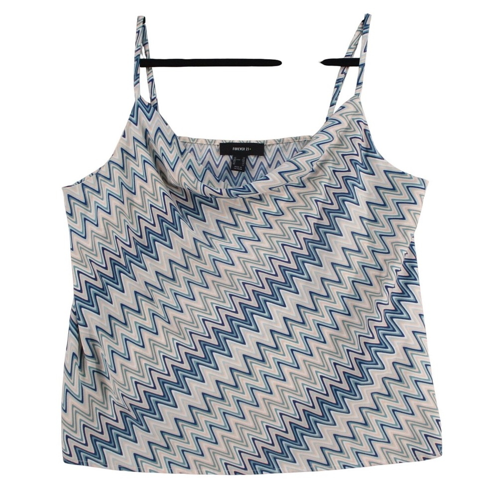 Forever 21+ Womens Blue Chevron Zigzag Cowl Neck Cami Tank Top Size 2X